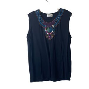 Beading detail black tang top